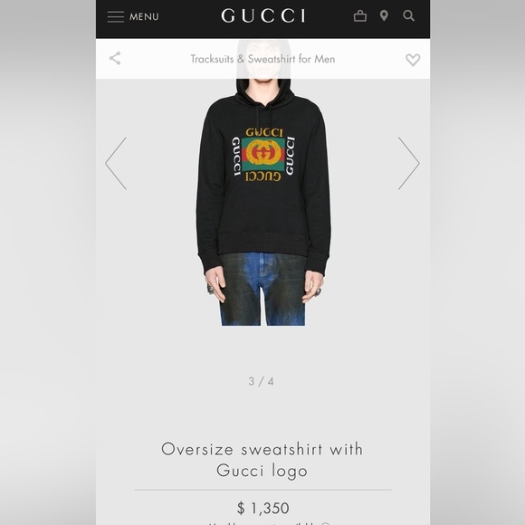 Gucci Oversized Logo Hoodie Sweatshirt GG Luxury Black Mens XL Monogram - Picture 2 of 11